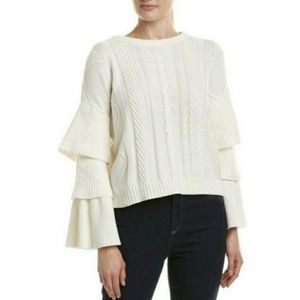 Haute Rouge New York Sweater Fishermen Knit w/ Ruffle Tier Sleeves Large